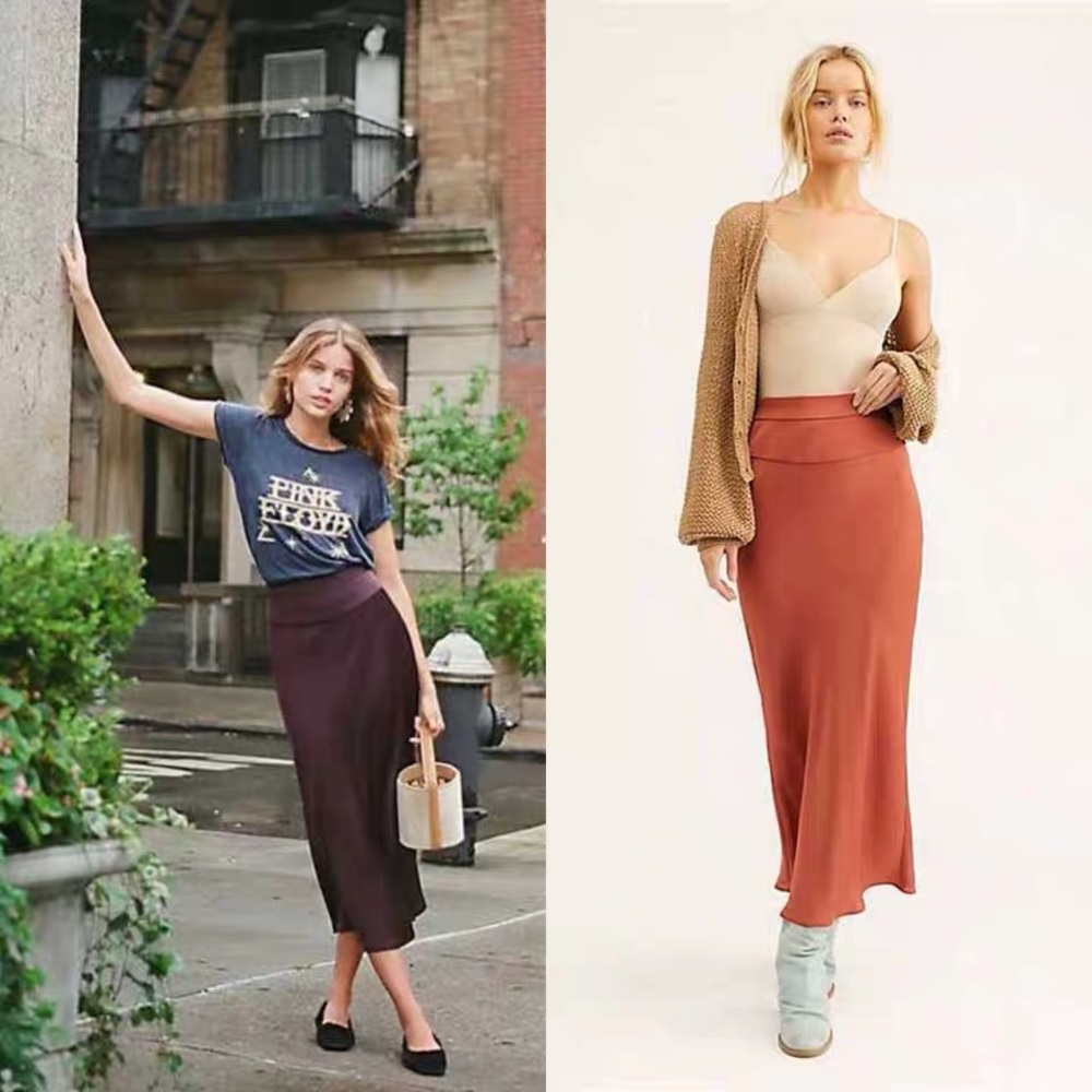 Free People Normani Bias Satin Skirt